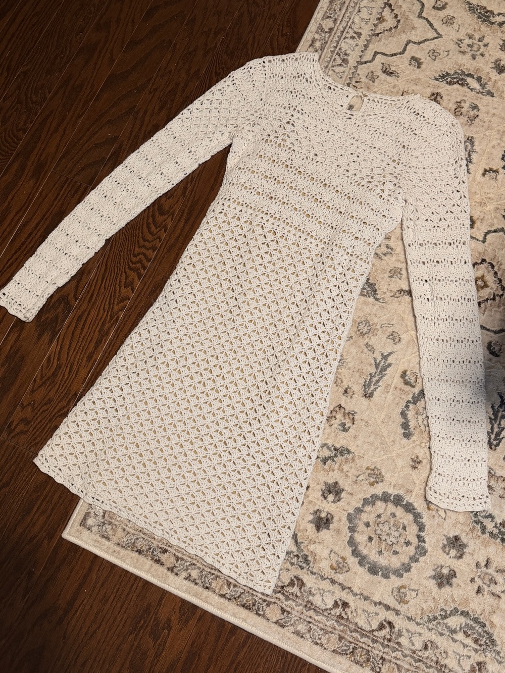 Michael Kors Cream Crochet Long-Sleeve Knit Dress